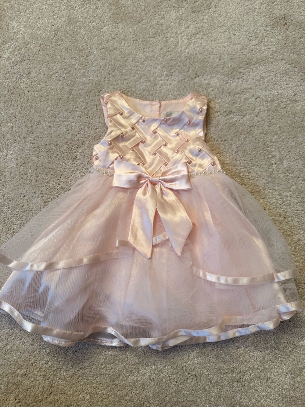 Rare Editions Pale Pink Satin & Tulle Bow Dress for Girls